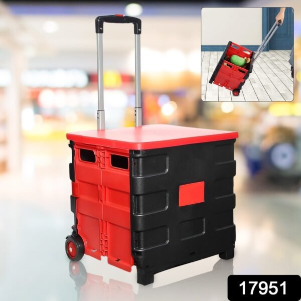 Foldable Shopping Grocery Trolley / Cart Travel Portable Food Basket (1 Pc) - Image 2