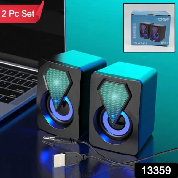 RGB Desktop Speakers, Plug, and Play USB Powered Speaker (2 Pc Set) - Image 2