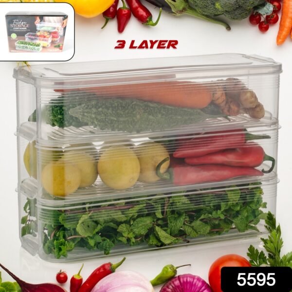 3 Fridge Storage Container, Fridge Organizer with Lid Stackable Fridge Storage Containers Plastic Freezer Storage Containers for Fish, Meat, Vegetables, Fruits, Pack of 3pcs, 1500ML Approx - Image 2