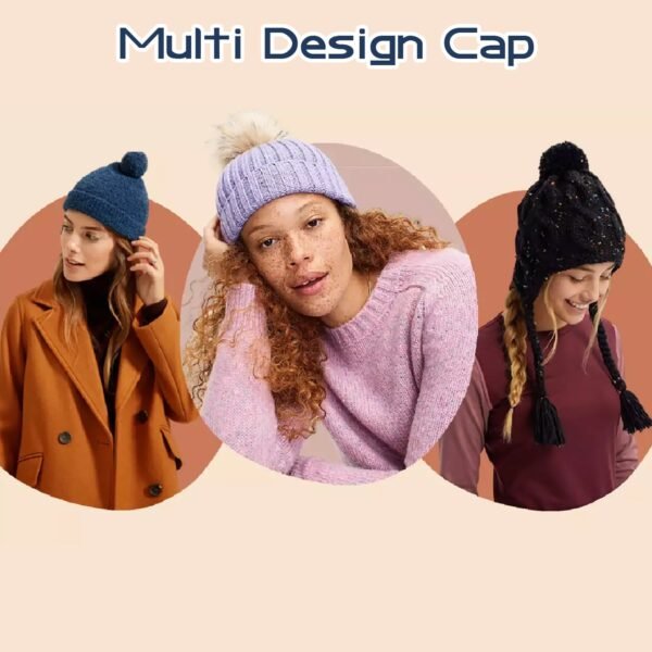 Mix Design Winter cap for Women Warm Thick Cotton Lining Skull Cap Warm Cap Outdoor Sports Hat for Ladies - Image 3