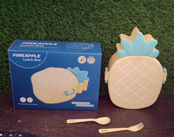 Kids Lunch Box Cute Pineapple Shaped Bento Box with Fork Spoon Snack Candy Container Microwave Portable Office Lunch Box (1 Pc / With Spoon, Fork & Color Box) - Image 10