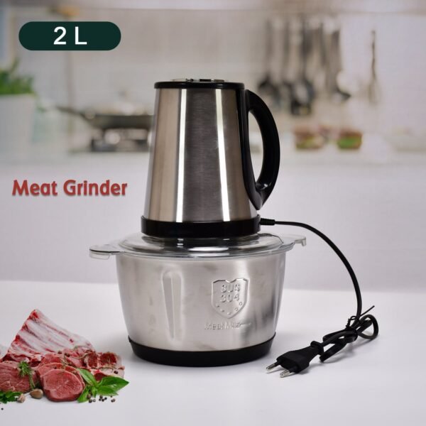 STAINLESS STEEL ELECTRIC MEAT GRINDERS WITH BOWL HEAVY FOR KITCHEN FOOD CHOPPER, MEAT, VEGETABLES, ONION , GARLIC SLICER DICER, FRUIT & NUTS BLENDER (2L, 250WATTS) - Image 5