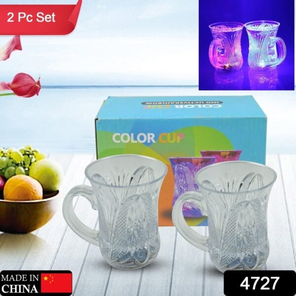 Flashing Cup LED Water Sensor Light up Cup with Handle for Home Kitchen Fun Luminous Water Cup, Party / Birthday / Nightclub / Christmas / Disco Entertainment Cup (2 Pcs Set) - Image 2