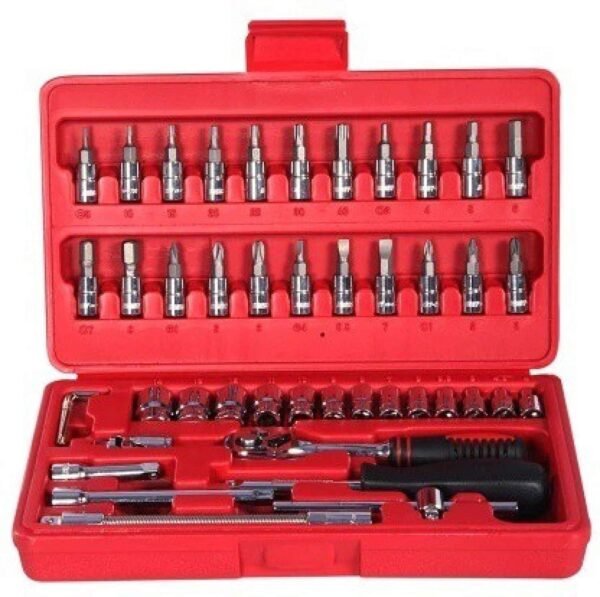 Socket 1 / 4 Inch Combination Repair Tool Kit (Red, 46 pcs) - Image 3