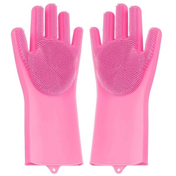 Reusable Silicone Cleaning Brush Scrubber Gloves (Multicolor) - Image 3