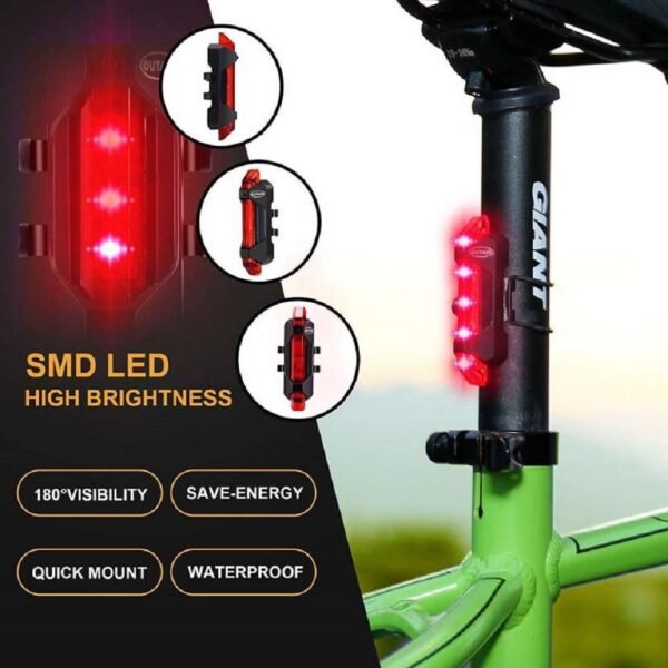 Rechargeable Bicycle Front Waterproof LED Light (Red) - Image 5