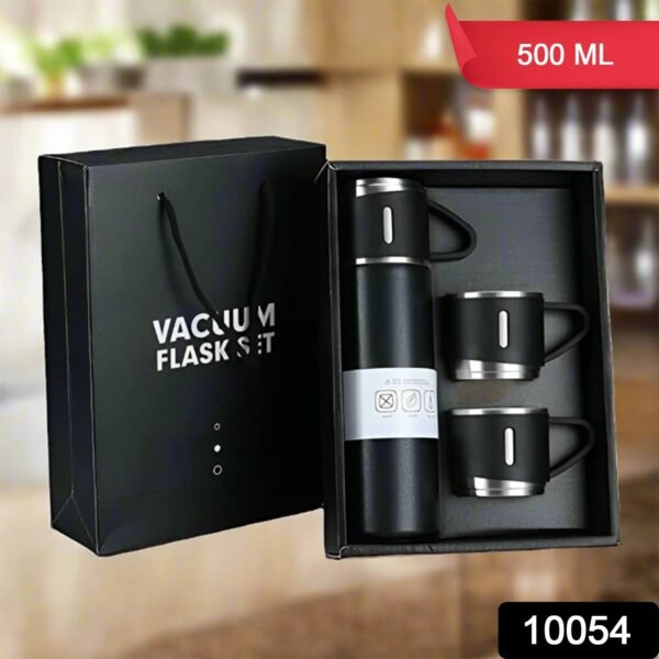 Stainless Steel Vacuum Flask Set with 3 Steel Cups Combo for Coffee Hot Drink and Cold Water Flask Ideal Gifting Travel Friendly Latest Flask Bottle. (500ml) - Image 2