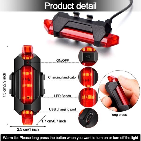 Rechargeable Bicycle Front Waterproof LED Light (Red) - Image 7