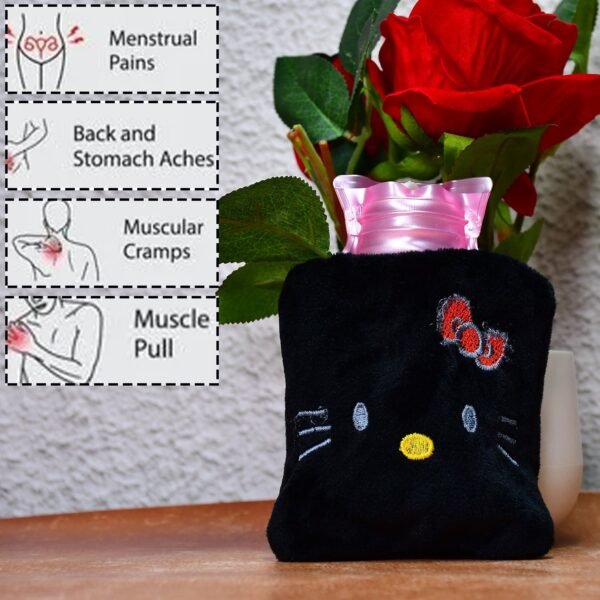 Black Hello Kitty small Hot Water Bag with Cover for Pain Relief, Neck, Shoulder Pain and Hand, Feet Warmer, Menstrual Cramps. - Image 7