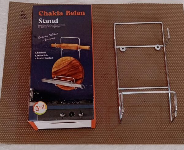 Chakla Belan Chimta Stand Rolling Pin Board Tong Holder Silver Stainless Steel Multi-Purpose Rack for Kitchen (1 Pc ) - Image 6