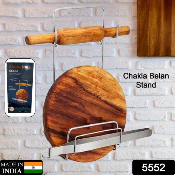 Chakla Belan Chimta Stand Rolling Pin Board Tong Holder Silver Stainless Steel Multi-Purpose Rack for Kitchen (1 Pc ) - Image 2