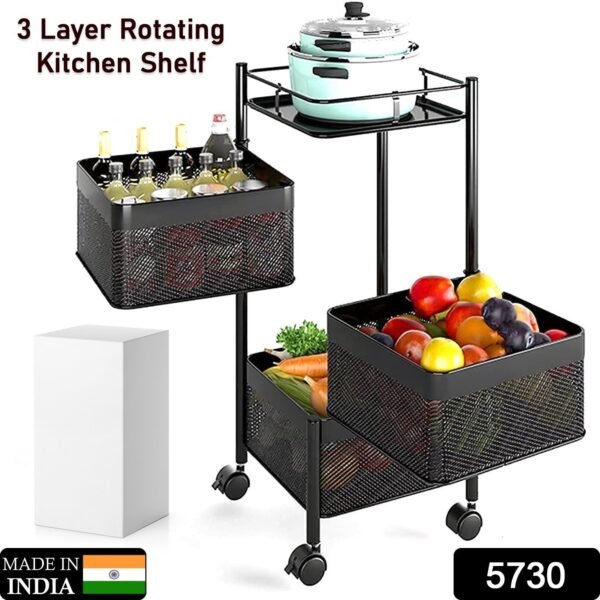 Metal High Quality Kitchen Trolley Kitchen Organizer Items and Kitchen Accessories Items for Kitchen Rack Square Design for Fruits & Vegetable Onion Storage Kitchen Trolley with Wheels (3 Layer) - Image 2