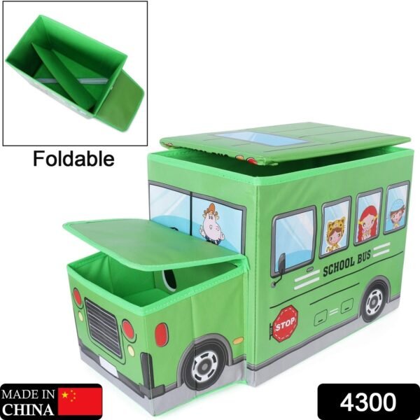 Foldable Bus Shape Toy Box Storage with Lid for Storage of Toys Basket Useful as Toy Organizer mountable Racks Surface Multipurpose Basket for Kids Wardrobe Cabinet Wood with Cloth Cover For Home Decor Books, Game, Baby Cloth (Mix Color & Design ) - Image 2