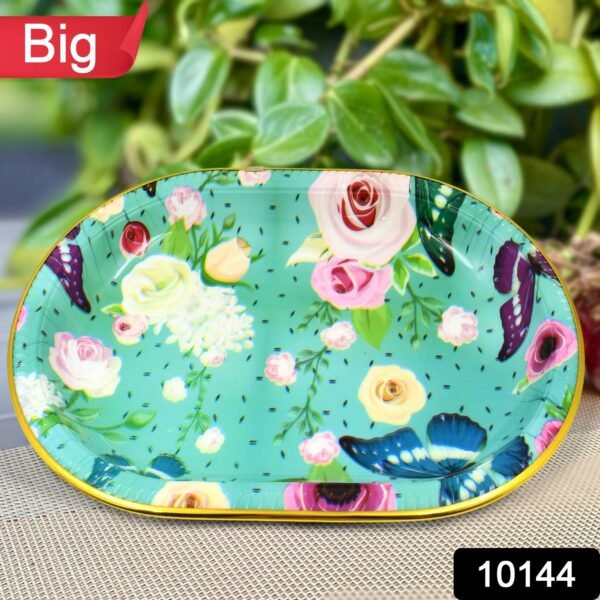 Big Plastic Flower Printed Design Serving Tray (1 Pc / 35 x 24 CM / Mix Color) - Image 2