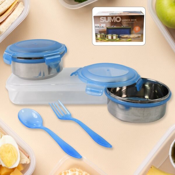 Sumo Lunch Box, with Lunch Bag, Plastic Lunch Box & Plastic Spoon, Fork (2 Pc Set / With Lunch Box)